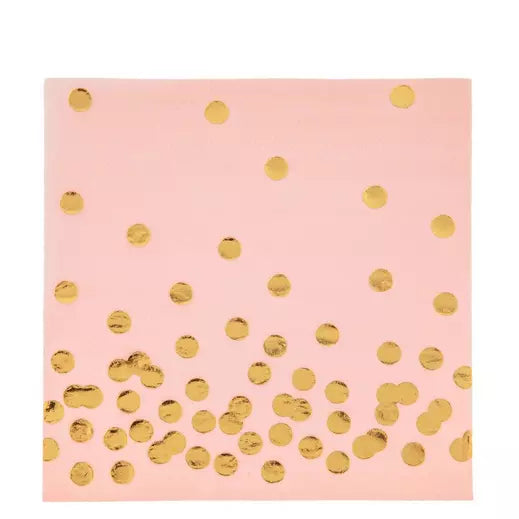 SERVILLETAS ROSAS PUNTOS DORADOS
