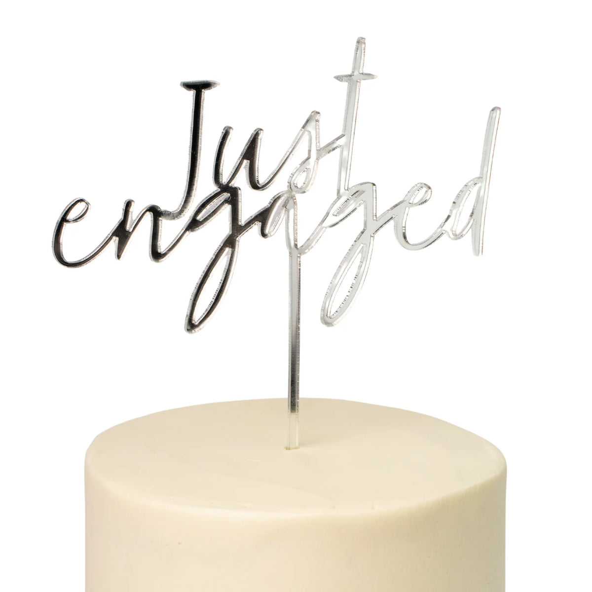CAKE TOPPER "JUST ENGAGED" PLATEADO