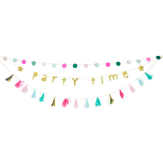 SET BANNER Y GUIRNALDA PARTY TIME