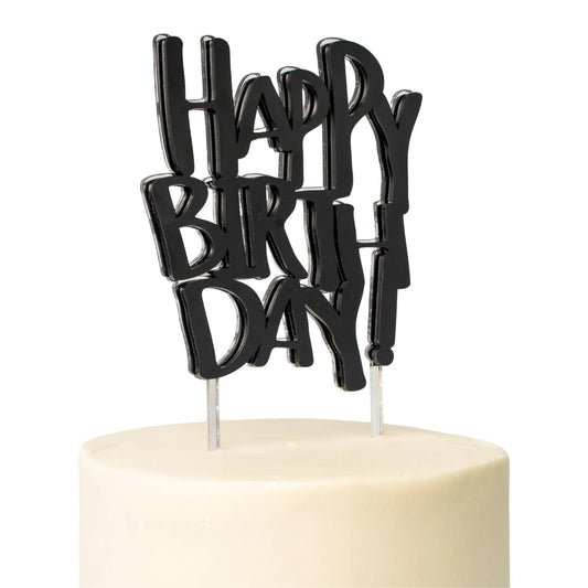 CAKE TOPPER "HBDAY” PLATA/NEGRO