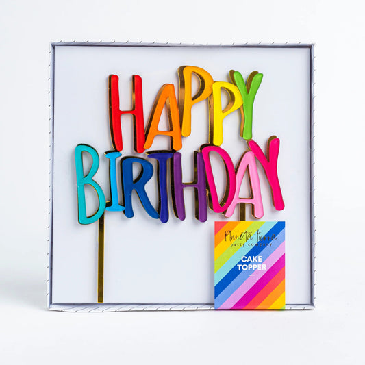 CAKE TOPPER "HBDAY” GOLD/RAINBOW